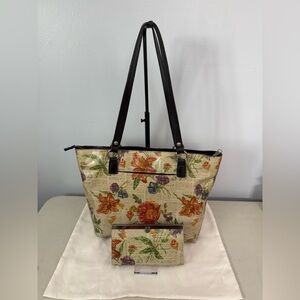 Patricia Nash Lindsell Tote Parisian Newspaper with Matching Cauchy Wallet